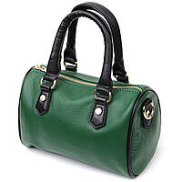 Кожаная сумка бочонок с темными акцентами Vintage 22351 Зеленая, качественные женские сумки на каждый день