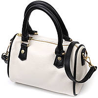 Женская сумка бочонок с темными акцентами Vintage 22352 Белая, удобная мягкая женская сумка модная, крутая