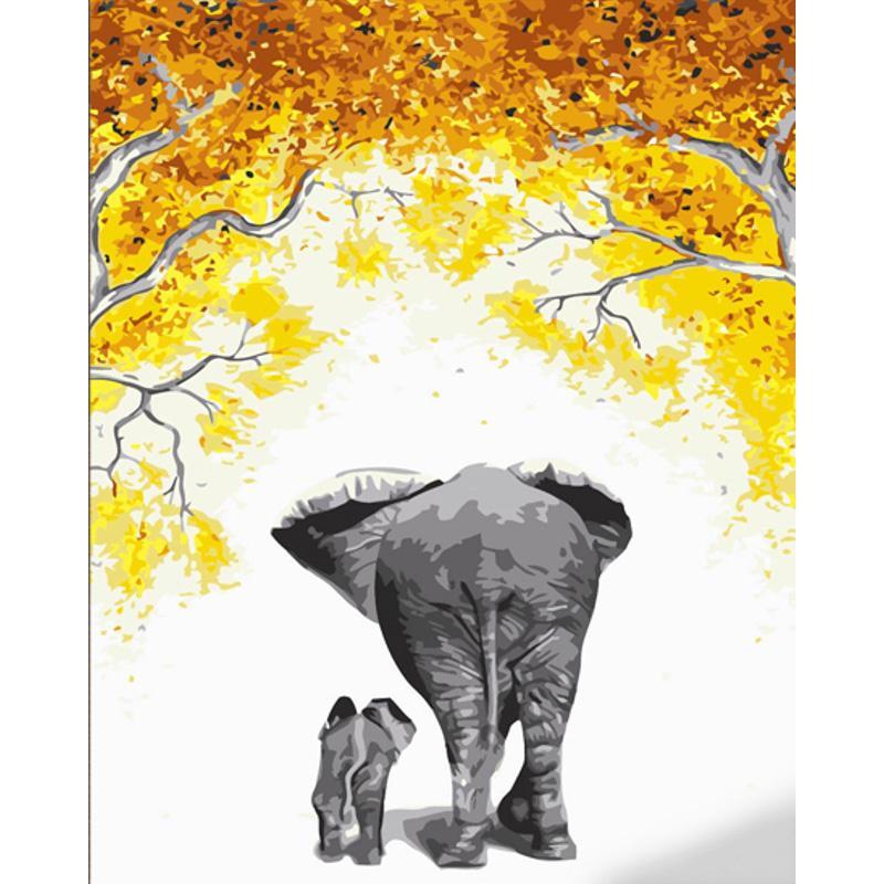 Картина за номерами Strateg Сім'я слонів з лаку 40х50см DY432 набір для розпису за цифрами