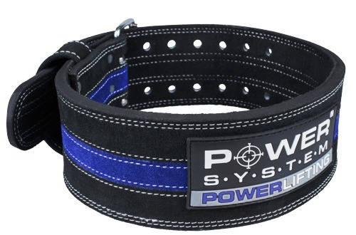 Пояс для пауерліфтингу Power System PS-3800 PowerLifting шкіряний Black/Blue Line M - фото 1 - id-p2078955689