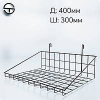 Корзина 400х300х30мм низкий борт, на сетку торговую, черна. Навесная полка металлическая. Корзинка проволочная