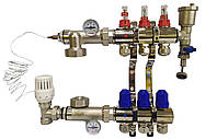 Коллектор для теплого пола в сборе на 3 контура латунный "KOER"