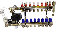 Коллектор для теплого пола в сборе на 8 контуров с насосом латунный "KOER"