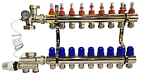 Коллектор для теплого пола с нижним подключением в сборе на 9 контуров "KOER" латунный.