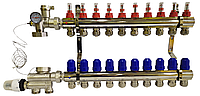 Колектор для теплої підлоги з нижнім під'єднанням у зборі на 10 контурів "KOER" латунний.