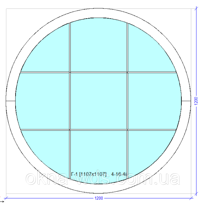 Круглое окно со шпросами 1200 мм монтажная ширина 60 мм профиль WDS Ekipazh Ultra 60 - фото 2 - id-p1985398922