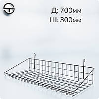 Корзина 700х300х30мм низкий борт на сетку торговую, черная. Навесная полка металлическая. Корзинка проволочная