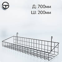 Корзина 700х200х80мм высокий борт на сетку торговую, черная. Навесная полка металлическая Корзинка проволочная