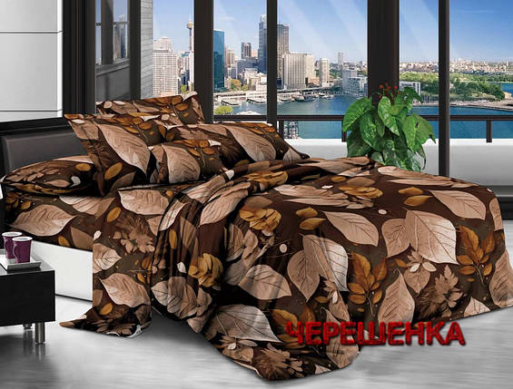 Коричнева щільна постільна тканина 220 см Полісатин 135 поліестер із принтом осіннє листя, у рулоні 60 м, фото 1