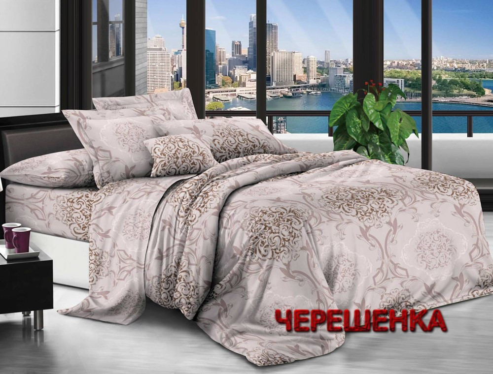 Щільна тканина 220 см для постільної білизни Полісатин 135 бежево-рожевого кольору, принт з абстрактним візерунком, у рулоні 60 м