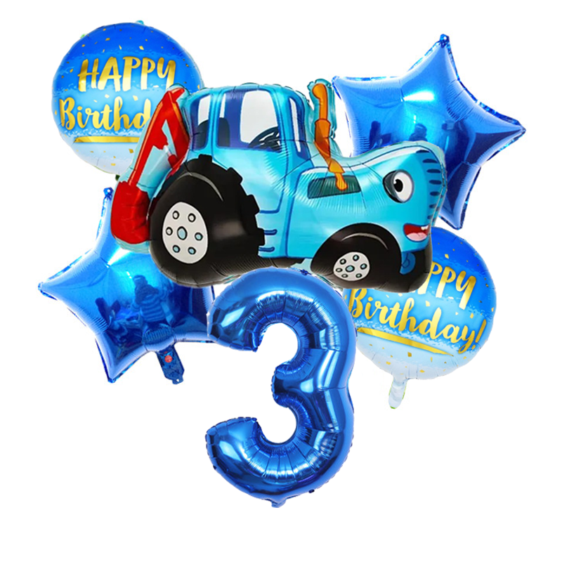 Фонтан із кульок Синій трактор с цифрой | Синій