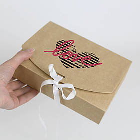 Коробка Серце зі стрічкою 200*145*50 мм Подарункова Крафт Коробочка для закоханих