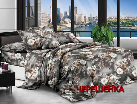 Темна щільна постільна тканина 220 см сірого кольору Полісатин 135 поліестер із квітковим принтом, у рулоні 60 м, фото 1