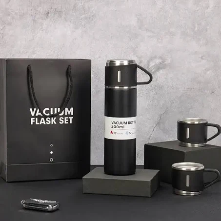 Термос із чашками 500 мл із вакуумною ізоляцією на 3 кружки Чорний, фото 1