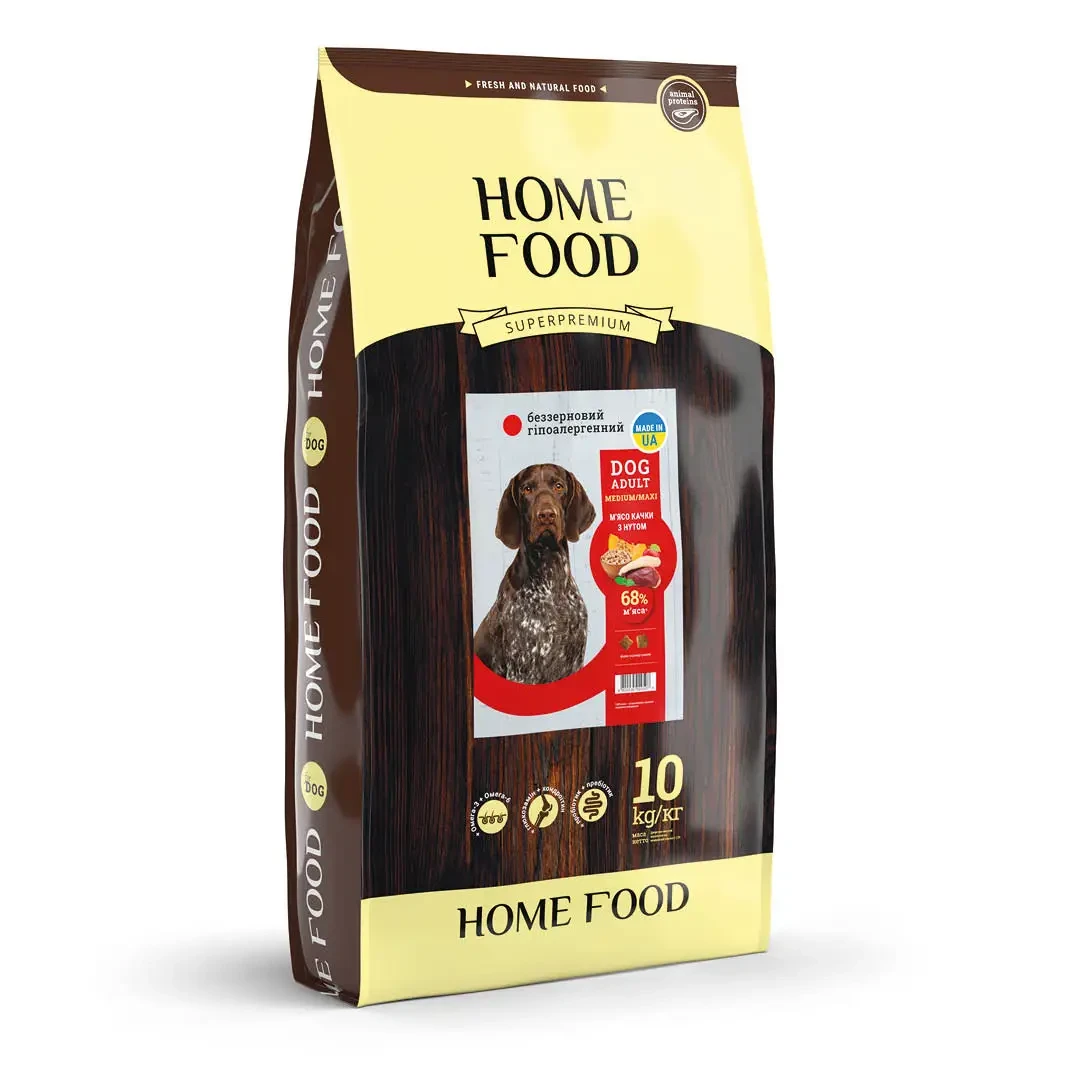 Home Food сухий корм для дорослих собак середніх та великих порід беззерновий з качкою та нутом 10 кг
