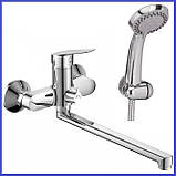 Змішувач для ванни Хайба з довгим носіком 35 см поворотним перемиканням з душем латунний Haiba Nikas Euro 006, фото 10