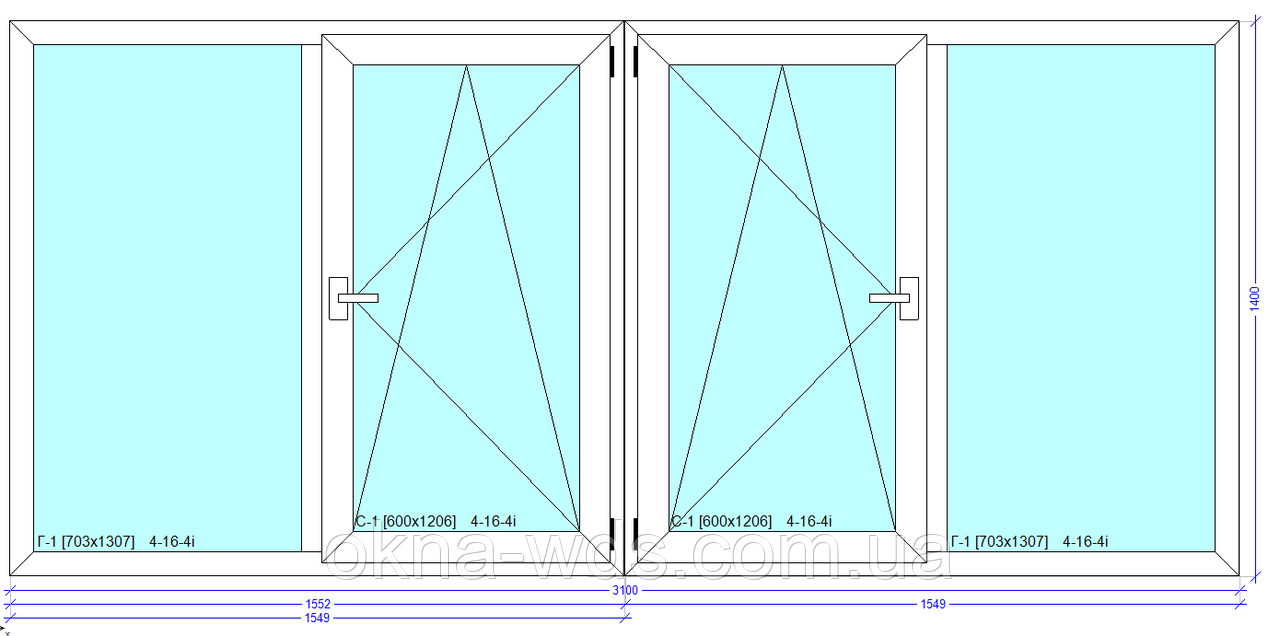 Віконий блок на лоджію 3100x1400 мм монтажна ширина 60 мм профіль WDS Ekipazh Ultra 60 - фото 2 - id-p1985398924
