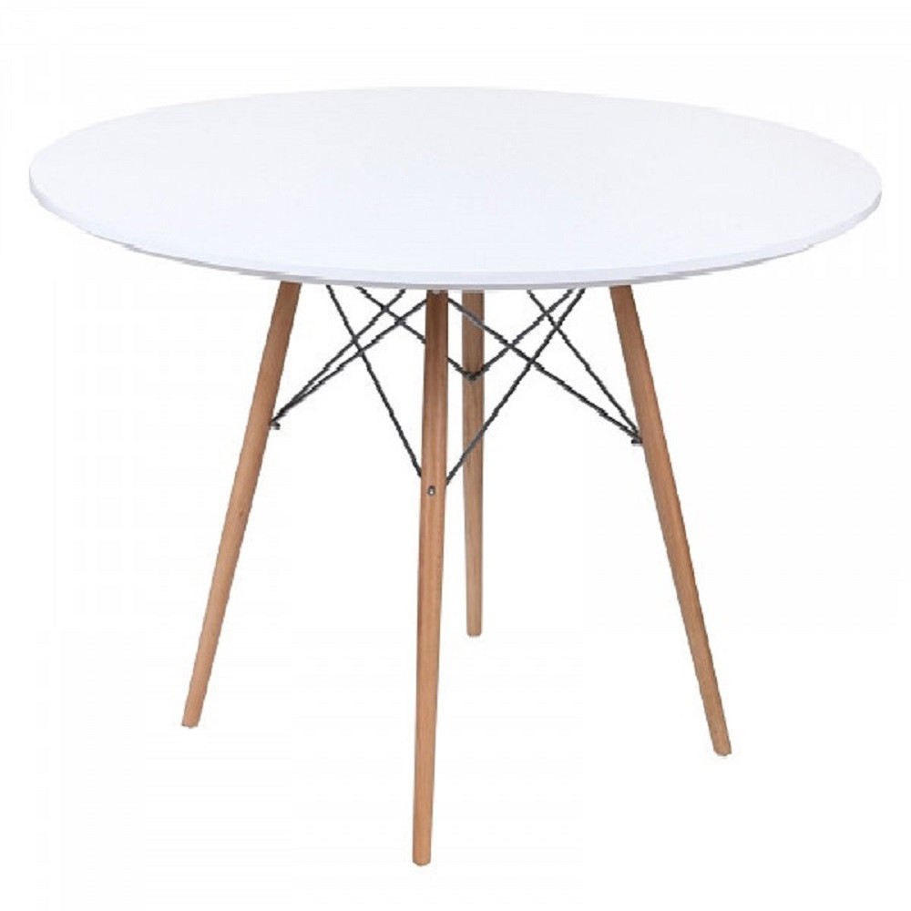 Стіл Тауер Вуд білий, діаметр стільниці 100 см, дизайн Eames