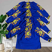 Вишиванка підліткова для дівчаток із довгим рукавом розмір 7-12 років, колір синій