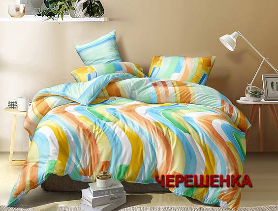 Щільна синтетична тканина 220 см для постільної білизни Полісатин 135 принт різнобарвна абстракція хвилі, у рулоні 60 м, фото 1