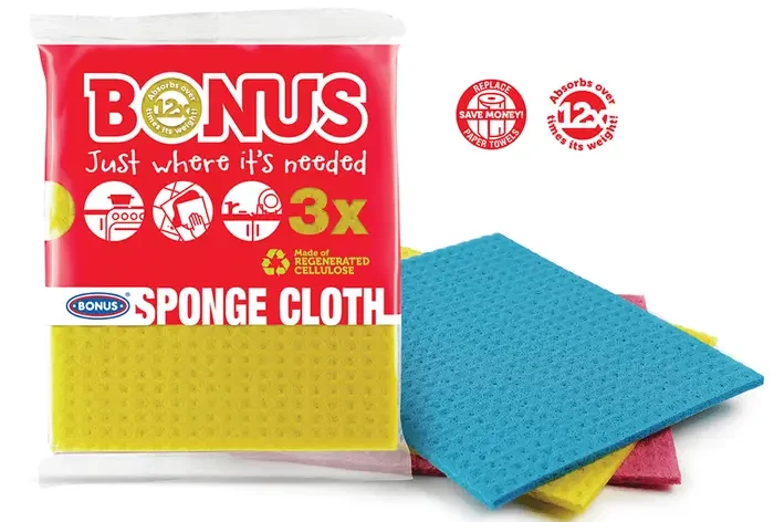 Серветка губчаста універсальна з натуральної целюлози Bonus Sponge Cloth  1 упаковка / 3 шт