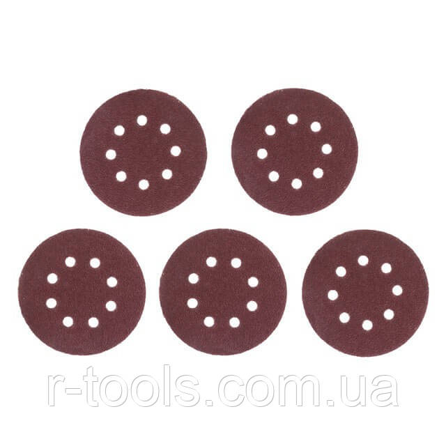Круг наждачний самоклейний 125 мм з отворами папір щільність 140 г/м2 К36 уп 5 од Intertool BT-0582