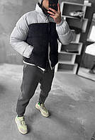 Мужская курточка зимняя комбинированная (черно-серая) красивая теплая пушистая Тедди slebr8