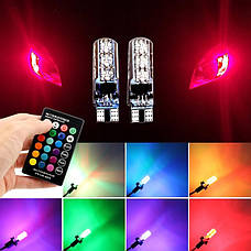 Світлодіодні лампи T10 W5W з пультом RGB різнокольорові 12V 5050 6LED, стробоскоп, фото 4