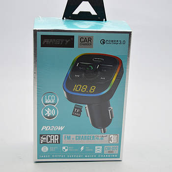 FM модулятор ANSTY CAR-020 Bluetooth (2 USB / 1 Type-C PD) with LED display RGB Black