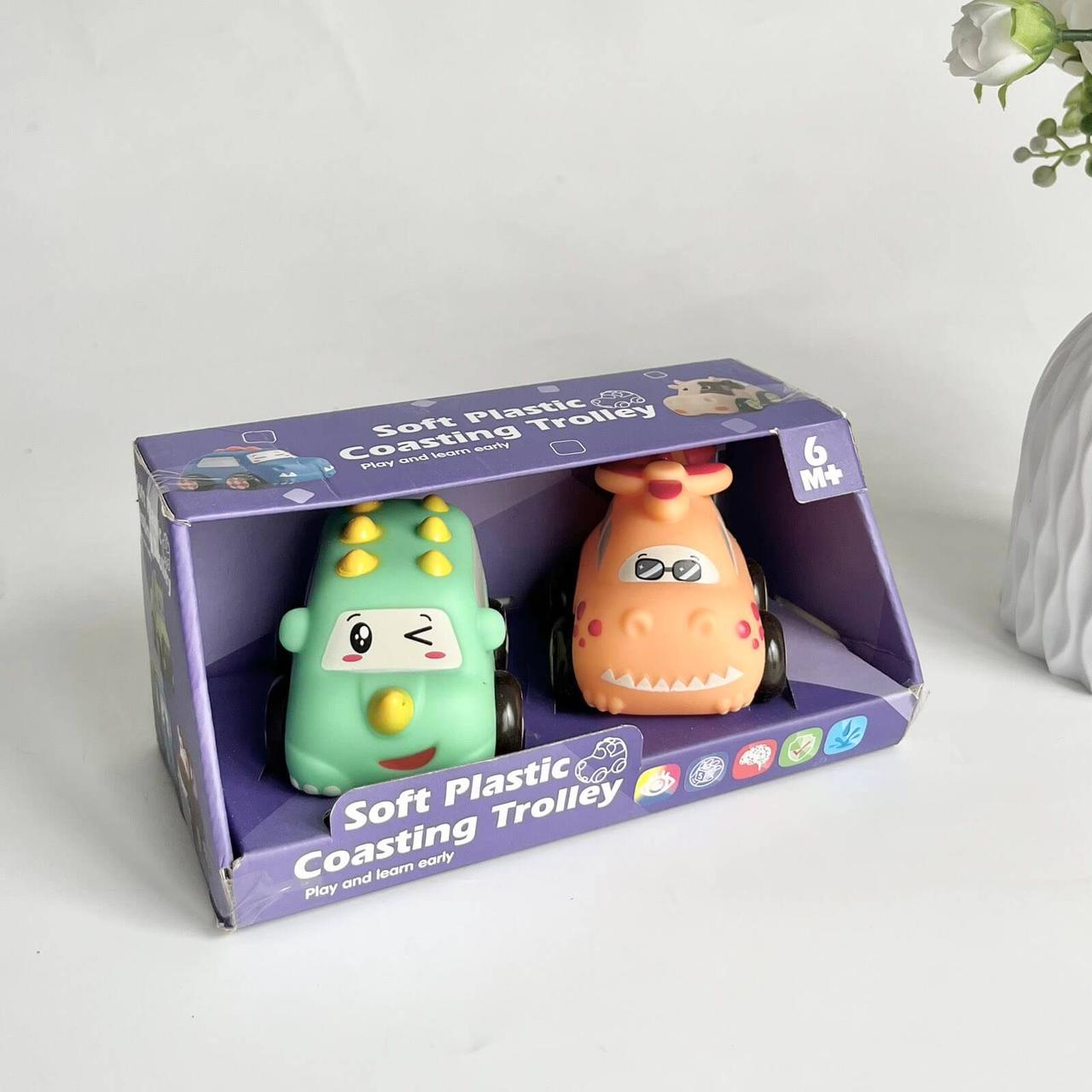 Набір машинок 2шт. (м'ята+помаранчевий) силіконові, дитяча розвиваюча іграшка сенсорна, фото 1