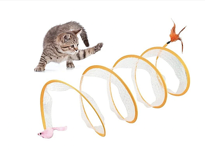 Інтерактивна іграшка тунель для котів 50х25см, з дзвіночком та мишкою