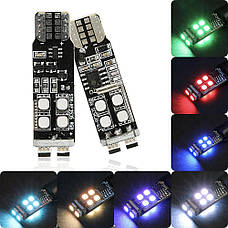 Світлодіодні лампи T10 W5W з пультом RGB різнокольорові 12V 3528 10LED, стробоскоп (з пам'яттю), фото 4