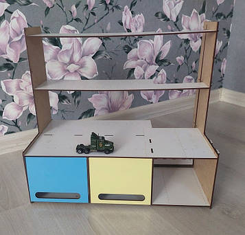 Дерев'яне дитяче паркування для машинок з ліфтом, з двома боксами, самозбірний паркінг з хдф Код/Артикул 49