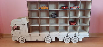 Дерев'яна дитяча самозбірна фура-парковка на 24 машинки, конструктор пазл 3d, з кріпленням на стіну Код/Артикул 40