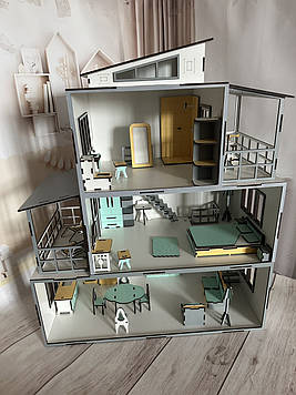 Дерев'яний самозбірний іграшковий будиночок для ляльок, комплектом меблів Код/Артикул 20