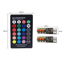 Світлодіодні лампи T10 W5W з пультом RGB різнокольорові 12V COB, стробоскоп, фото 2