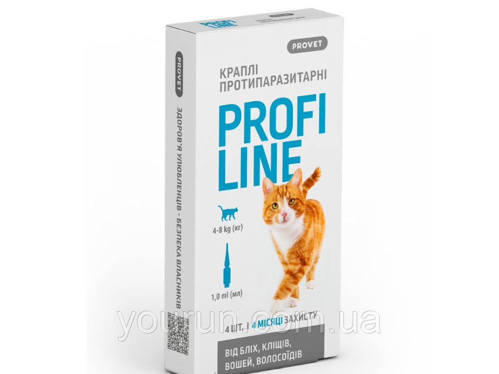 Provet ProFiline Краплі від бліх та кліщів для кішок від 4 до 8 кг (інсектоакарицид) 4 піпетки, фото 1
