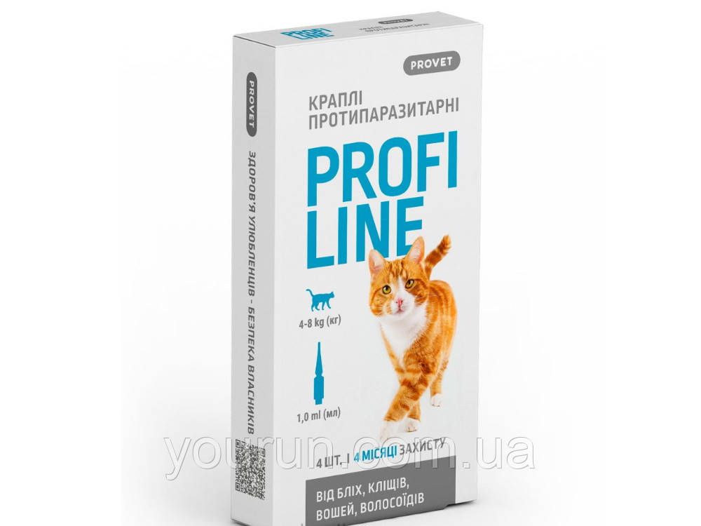 Provet ProFiline Краплі від бліх та кліщів для кішок від 4 до 8 кг (інсектоакарицид) 4 піпетки