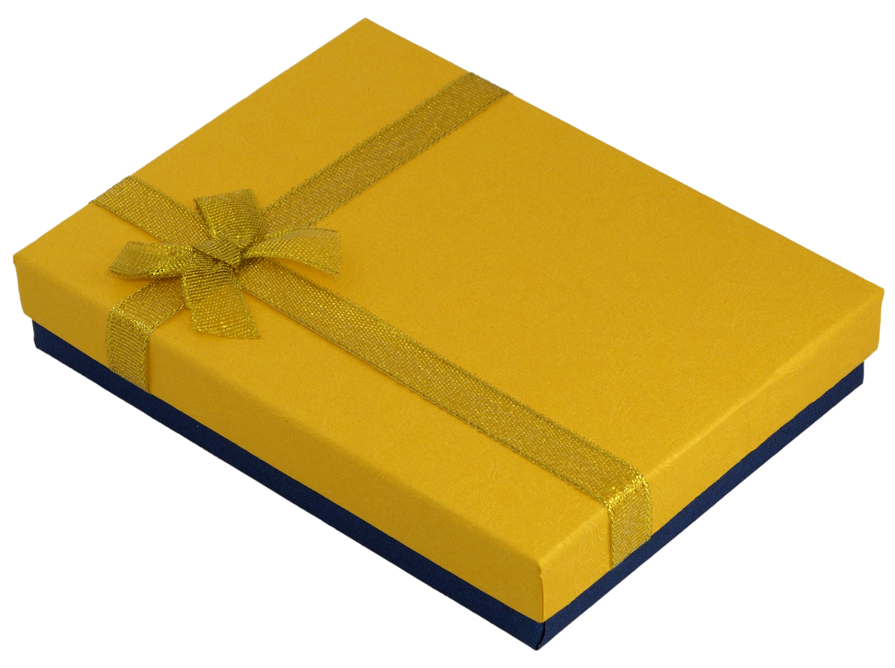 Подарункова жовто- блакитна коробка з бантом Універсальна (Каблучка, Кулон, Сережки) Розмір 12х16см, h= 3см