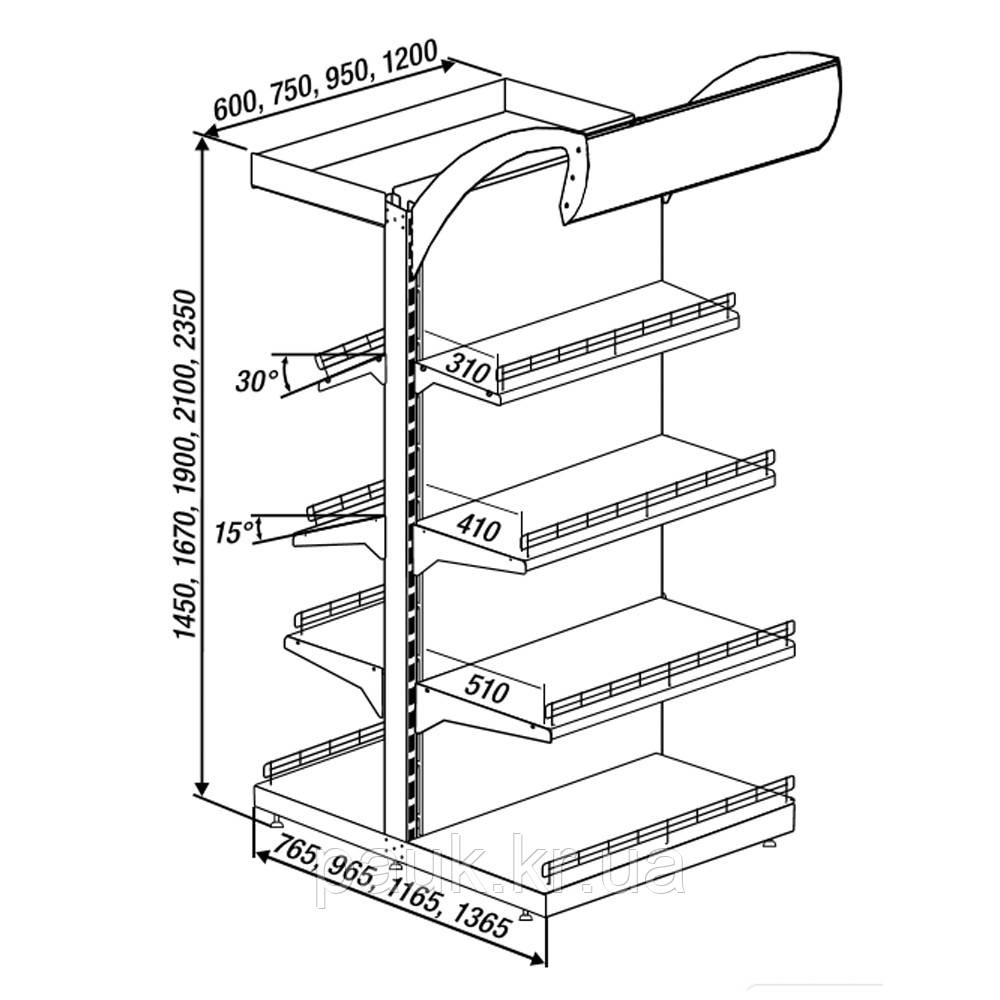 Стеллаж двухсторонний 2350х950 мм, стеллаж Ристел приставной прямой, торговый стеллаж в магазин - фото 8 - id-p1219947
