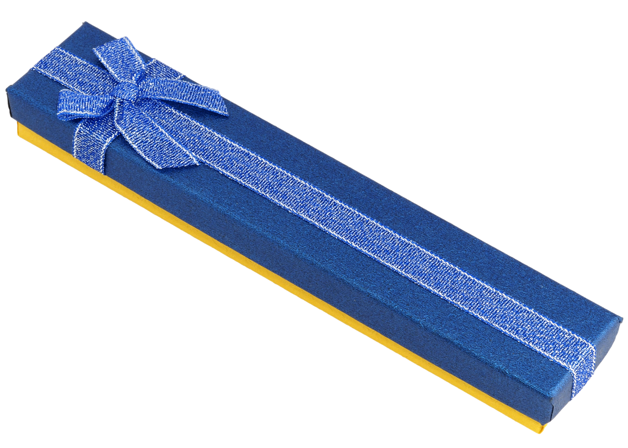 Подарункова синьо- жовта коробка з бантом Універсальна (Браслет, Ланцюжок) Розмір 4х21см, h = 2см