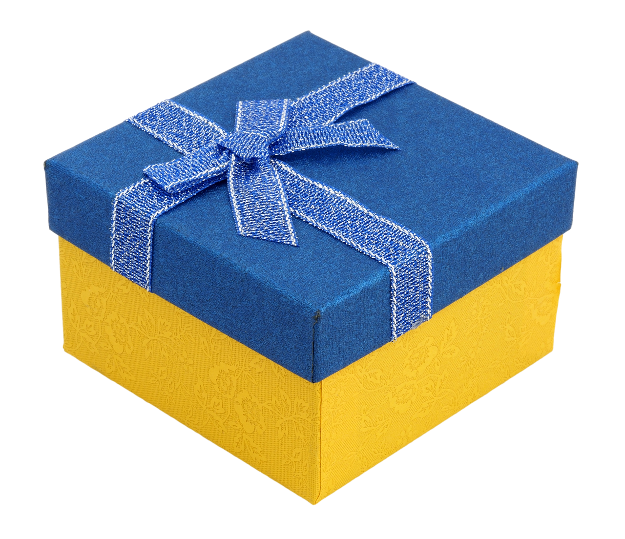 Подарункова синьо- жовта коробка з бантом Універсальна (Браслет, Годинник) Розмір 9х9см, h = 5.5см