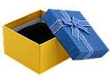 Подарункова синьо- жовта коробка з бантом Універсальна (Браслет, Годинник) Розмір 9х9см, h = 5.5см, фото 2