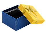 Подарункова жовто- блакитна коробка з бантом Універсальна (Браслет, Годинник) Розмір 9х9см, h = 5.5см, фото 3