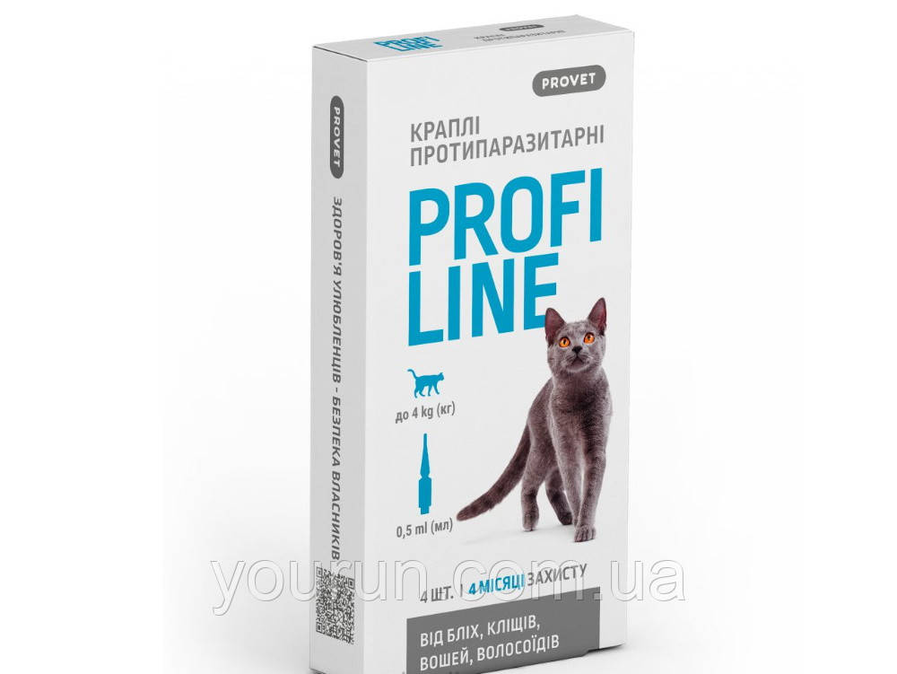Provet ProFiline Краплі від бліх та кліщів для кішок до 4 кг (інсектоакарицид) 4 піпетки, фото 1