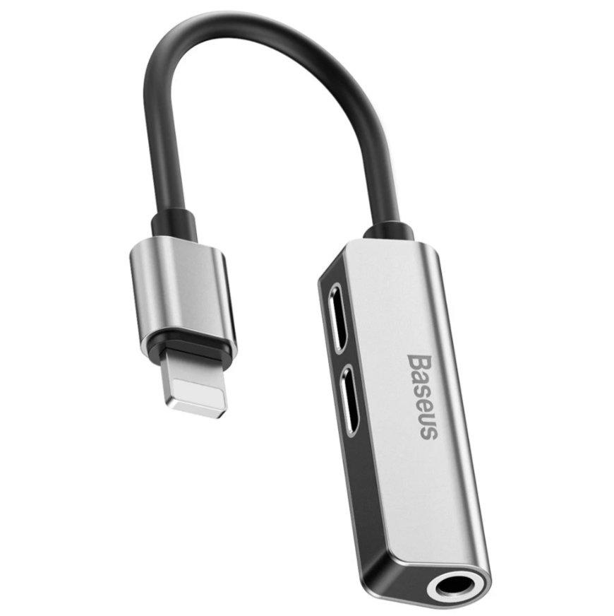 Перехідник Baseus 3-in-1 Lightning to Dual Lightning 3.5 mm Female Silver/Black (CALL52-S1)