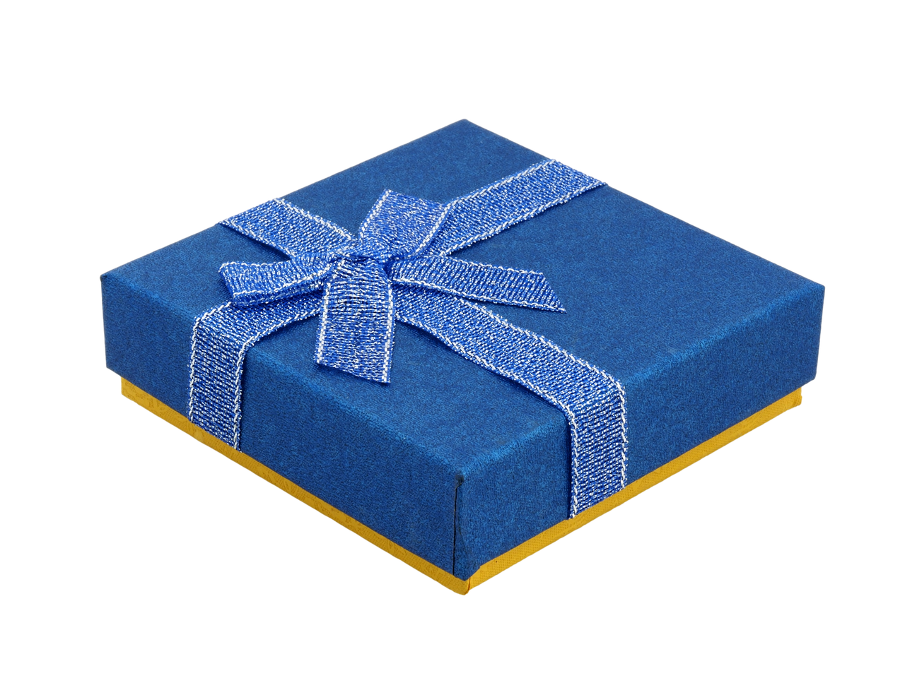 Подарункова синьо- жовта коробка з бантом Універсальна (Каблучка, Кулон, Сережки) Розмір 9х9см, h = 2.5см