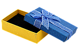 Подарункова синьо- жовта коробка з бантом Універсальна (Каблучка, Кулон, Сережки) Розмір 5х8см, h = 2.5см, фото 2