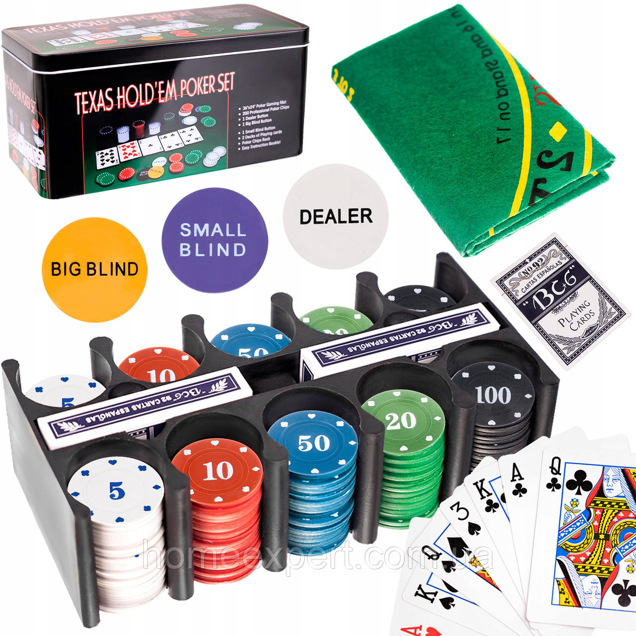 Покерний набір у металевій коробці-200 фішок "Texas Holdem Poker Set"