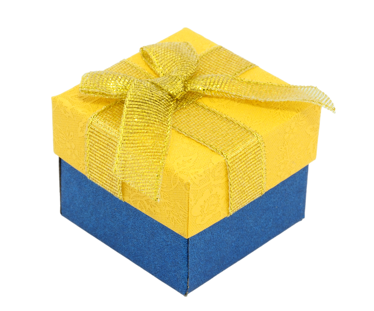 Подарункова жовто- блакитна коробка "Під каблучку" Розмір 5х5см, h= 3см